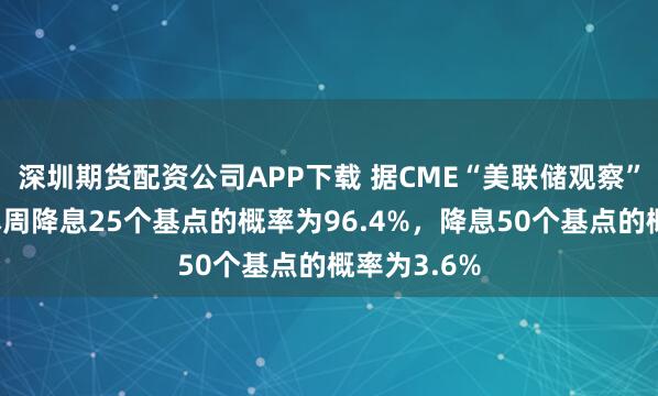 深圳期货配资公司APP下载 据CME“美联储观察”，美联储本周降息25个基点的概率为96.4%，降息50个基点的概率为3.6%